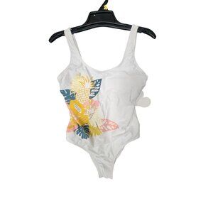 White One-Piece Swimsuit With Pineapple Print & Tropical Design